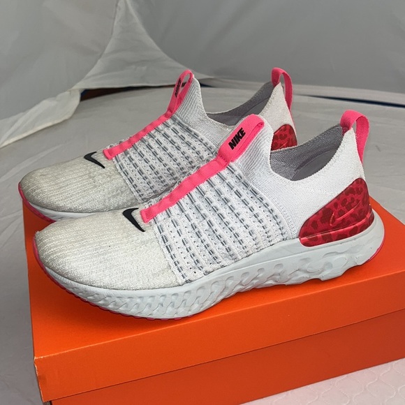 Nike React Phantom Run Flyknit 2 slip on running sneakers white red neon pink - Picture 5 of 8